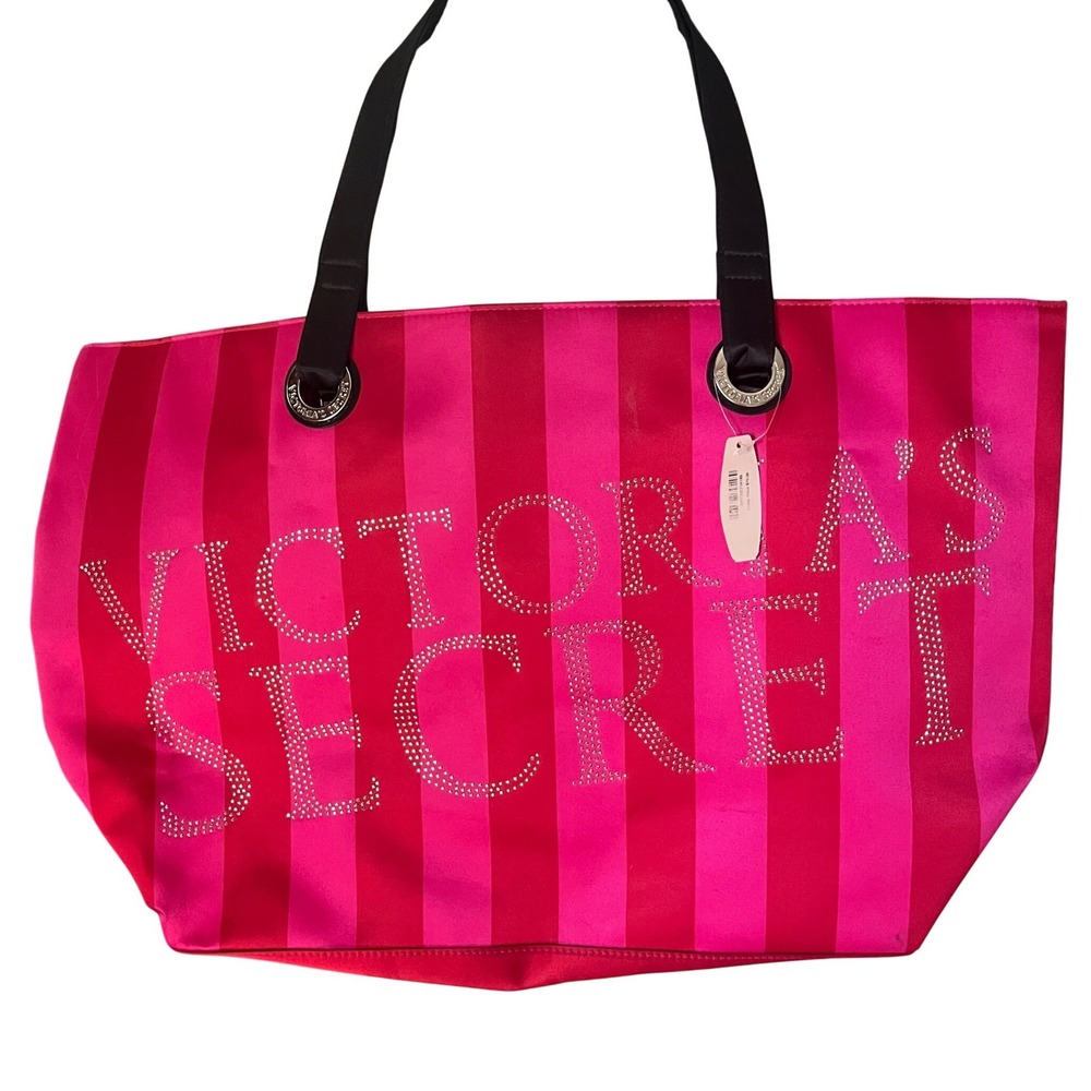 Victorias Secret‎ Pink Stripe Rhinestone Logo Tote Bag New 367528794189